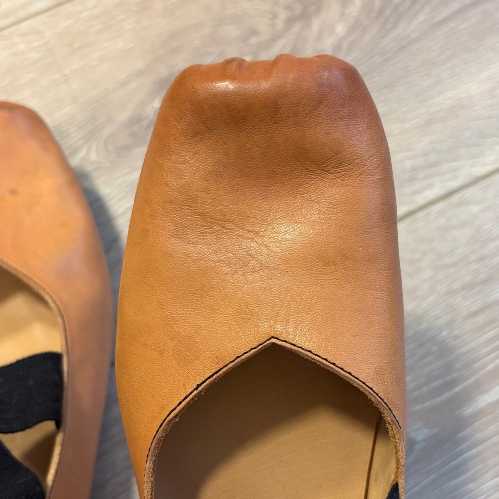 Tan Ballet Flats with Black Straps - Picture 6 of 8